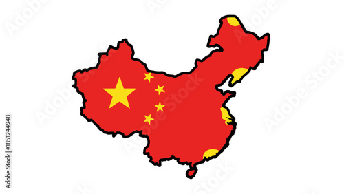 Red map of China with a distinct black outline border, isolated white background.
