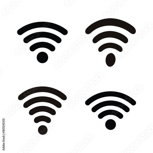 A collection of four identical black wi-fi signal icons representing wireless connectivity
