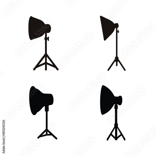 Professional studio lighting equipment silhouettes set for photography and videography
