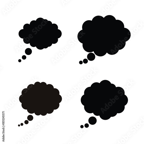 A collection of black thought bubbles illustrating communication, ideas, and conversation elements