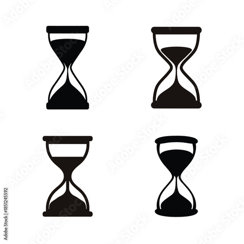 A collection of four minimalist black hourglass icons representing time passing and waiting
