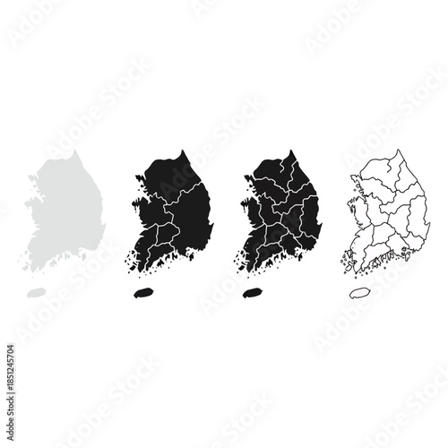 South Korea administrative divisions maps in black and white