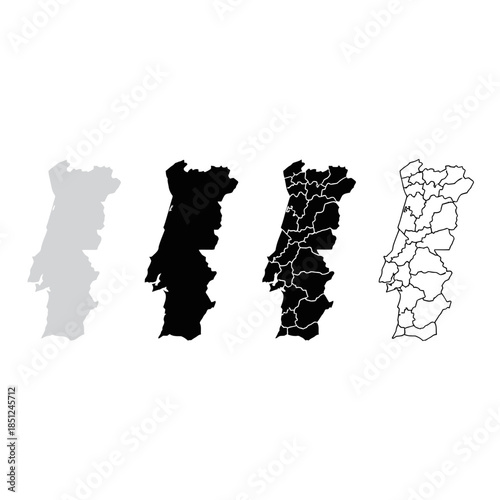 Portugal map regions illustration with detailed districts