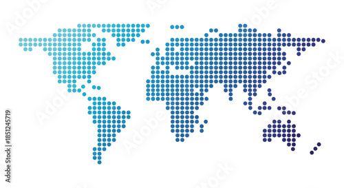 Global map in blue tones on black background with pixelated design