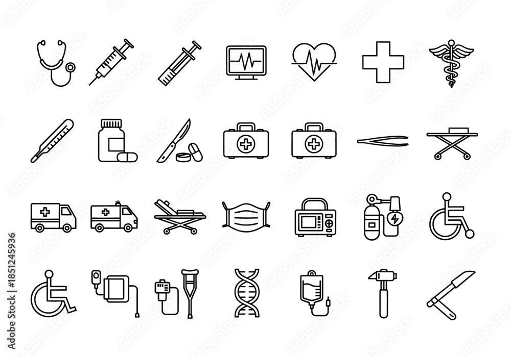 Obraz premium Collection of medical icons representing healthcare and medicine