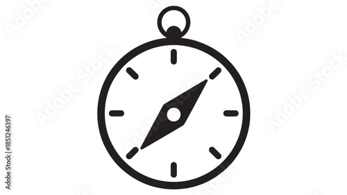 Pocket Watch with Simple Design in Black and White Color on Plain White Background for Timekeeping Icon