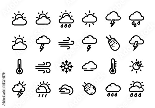 Collection of weather icons representing various conditions and elements