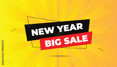 New year big sale eps format editable template design with black red shapes yellow orange background