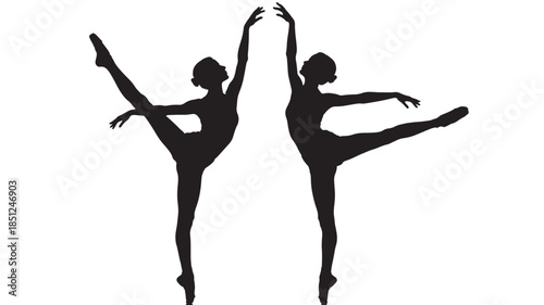 Silhouette of ballet dancers in graceful pose with dramatic lighting on white background for dance studio