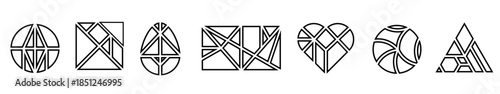 A collection of geometric tangram shapes forming various designs, ideal for creative and educational uses.