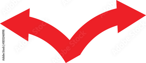 A vibrant red illustration depicts two arrows pointing in opposite directions