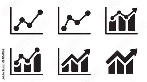Business Growth Charts in Simple Black and White Design with Upward Trends for Financial Analysis