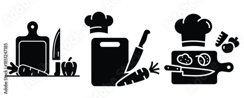 Black silhouette clean food preparation modern vector icon set on transparent background