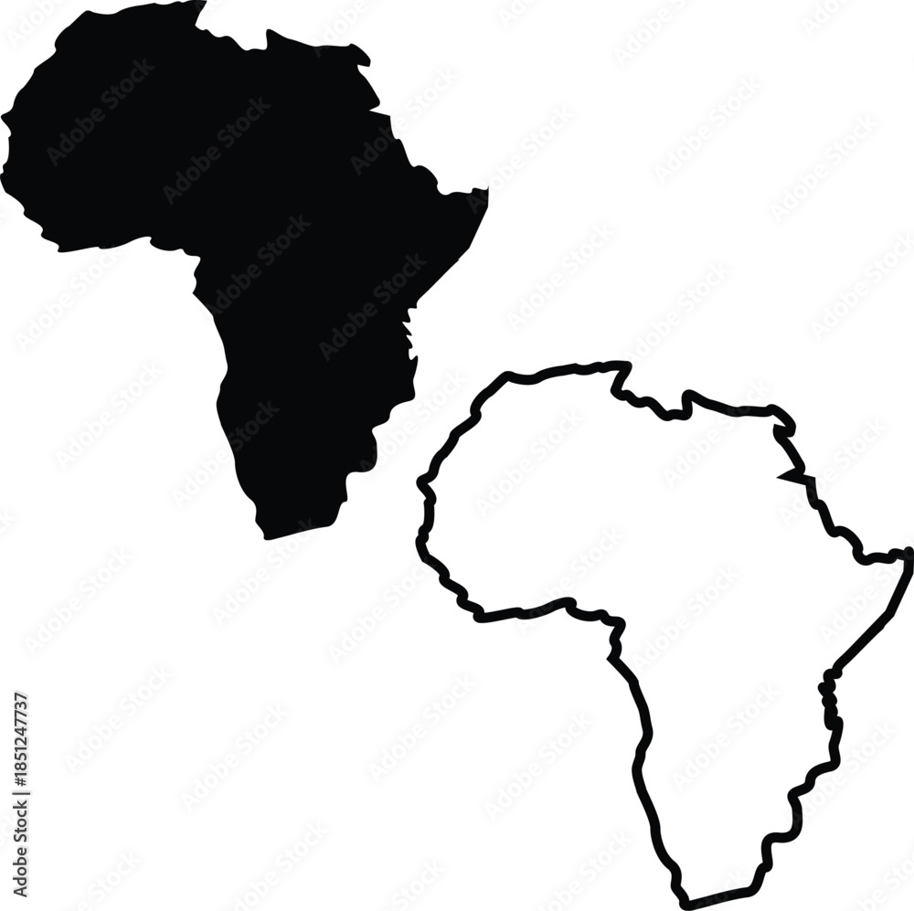 Obraz premium Two depictions of the african continent one solid and one outlined silhouette