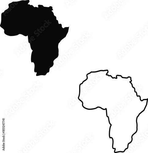 Africa s geographical outline presented in solid black and white line art silhouette