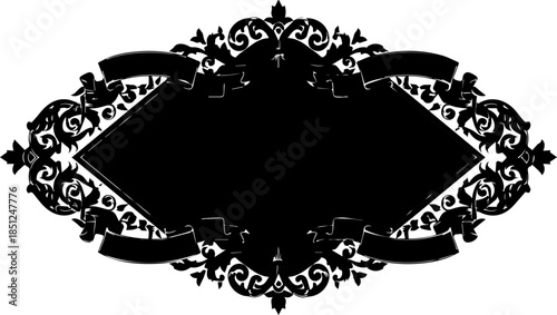 Elegant ornamental frame with ribbons, perfect for adding a touch of classic vintage style to invitations, certificates, and design projects with a timeless feel