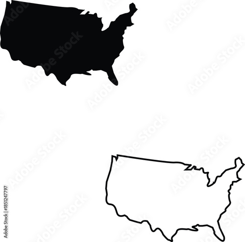 A striking contrast between a filled and outlined map of the united states silhouette