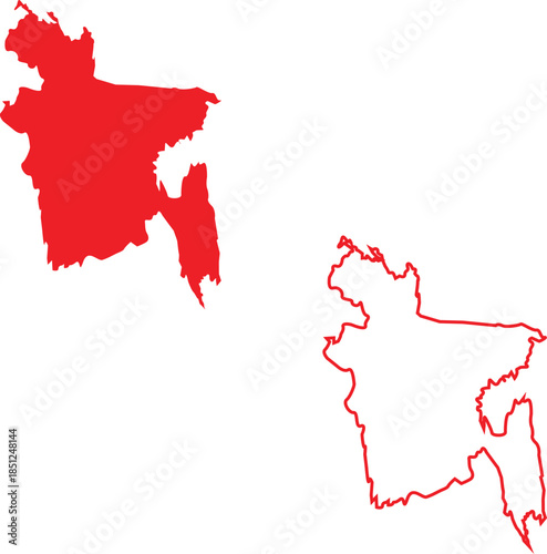 A visual depiction of bangladesh s map outline in red and a secondary outline