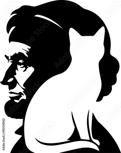 Whimsical Lincoln Silhouette Art Featuring a Cat for Creative Projects and Historical Fun, Perfect for Unique Designs and Engaging Visuals