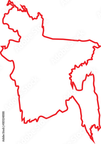 A simple red line drawing depicts the geographical outline of bangladesh s territory