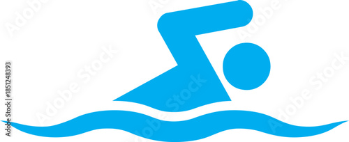 Blue swimmer icon in stylized water simple flat vector symbol for sports and recreation isolated on white background