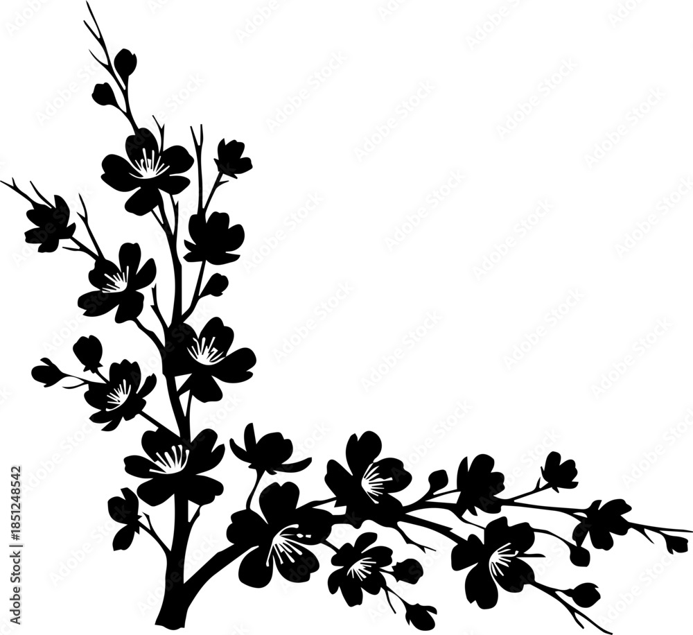Fototapeta premium Elegant cherry blossom branch adds a touch of spring beauty to any design, perfect for invitations, cards, and wedding themes with delicate floral charm
