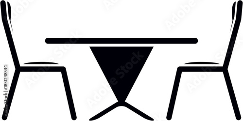 Simple black silhouette of a table and two chairs minimalist vector icon for dining or cafe concepts isolated on white background