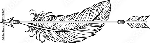 Vintage arrow and feather illustration for rustic designs, symbolizing adventure, travel, and historical inspiration with classic line work and timeless appeal