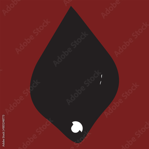 Abstract Black Flame Drop with White Detail on Dark Red