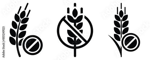 Black silhouette gluten free food modern vector icon set on transparent background