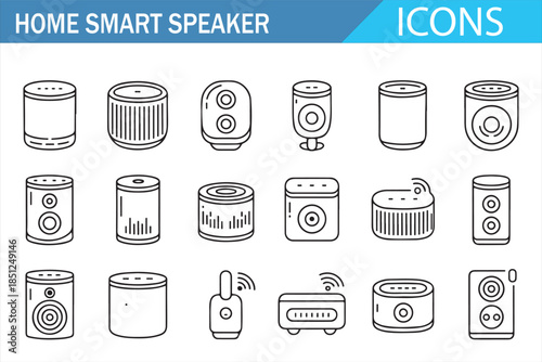 Modern smart speaker and voice assistant outline symbols for UI design