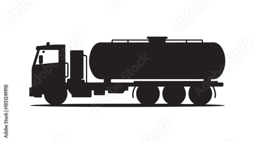 Silhouette tanker truck in simple black design on white background for industrial transportation