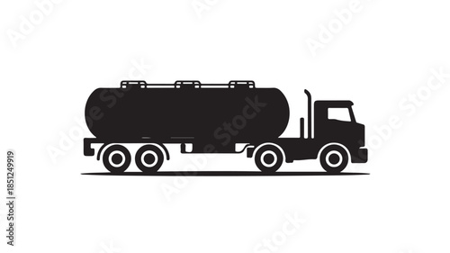 Tanker Truck Silhouette in Simple Flat Design with Black Color on White Background for Logistics