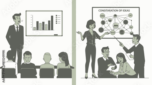 Corporate Presentation Comparison of Data Charts and Idea Network Diagram