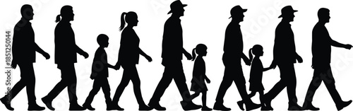 Silhouette of a diverse group of people walking together in unity