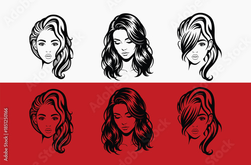 Six variations of a woman s portrait in black and red