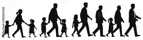 A family walking together in a line