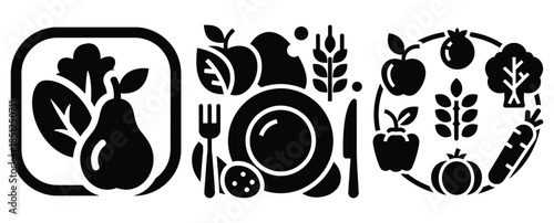 Black silhouette modern nutrition concept modern vector icon set on transparent background