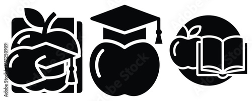 Black silhouette nutrition education icon modern vector icon set on transparent background