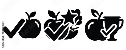 Black silhouette nutrition goal achievement modern vector icon set on transparent background