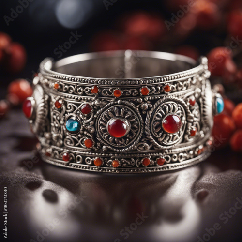 silver bracelet with red beads