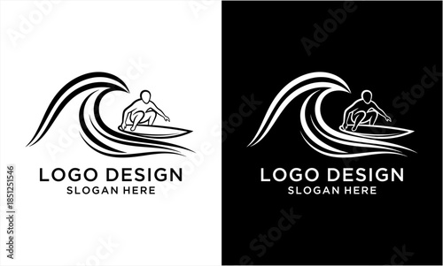 Dynamic Surfer Riding a Powerful Ocean Wave Logo Design.