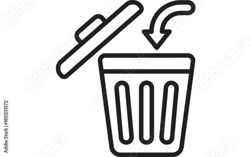 Simple trash can outline with open lid on transparent background silhouette