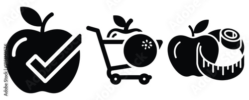 Black silhouette smart diet choice modern vector icon set on transparent background