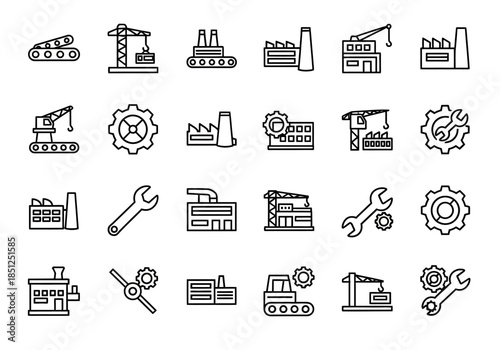 Industrial Icons Collection Featuring Various Tools and Machinery