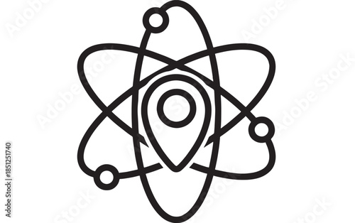 Simple atomic structure illustration with orbiting electrons on transparent background silhouette