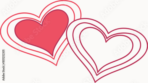 Two overlapping stylized hearts in pink and white, symbolizing love and affection for Valentine's Day and romantic celebrations
