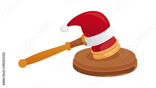 Gavel adorned with a Santa hat, symbolizing the festive legal season and holiday court proceedings, justice during Christmas
