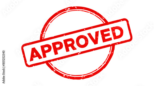 Distressed red rubber stamp illustration with 'Approved' text, symbolizing official agreement, validation, or successful completion of a task or application