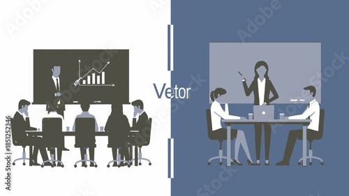 Business Team Presentation Meetings on White and Blue Background vector